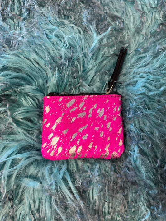 Animal & Acid wash Cowhide coin pouch: Pink