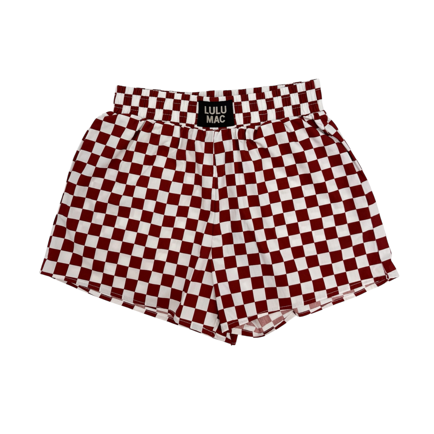 Maroon checkerd Lulu Mac shorts