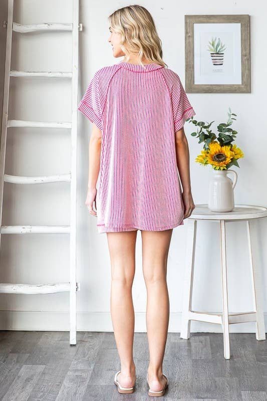 SHORT SLEEVE 2TONE SOLID URBAN RIB TOP