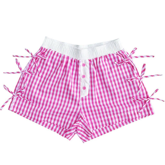 Girlie BUTTON BOW GINGHAM BOXER SHORT PINK