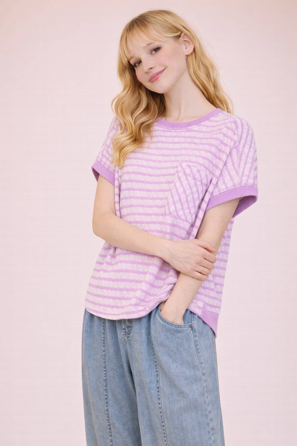 Open Back Striped Textured Knit Top