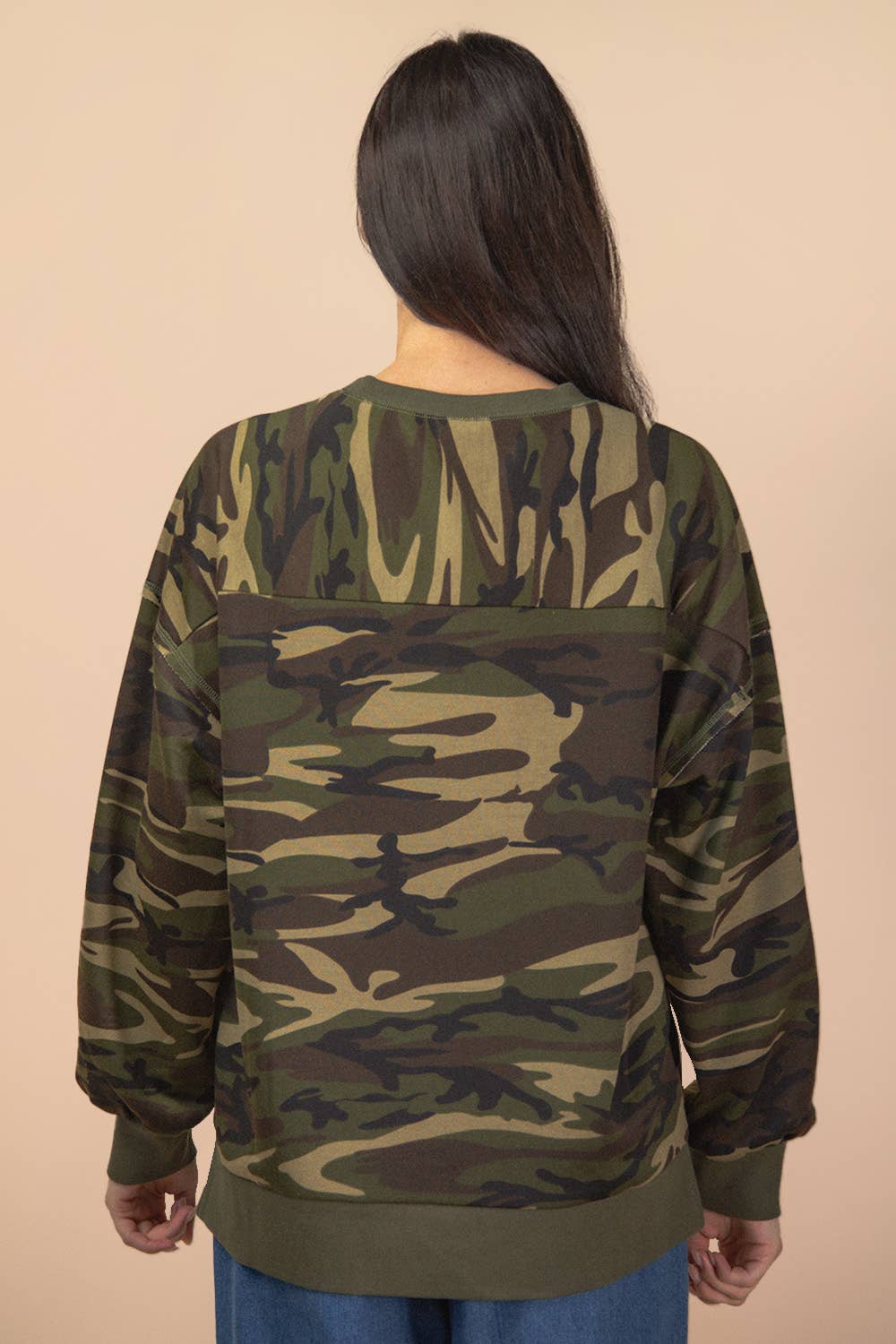 Camo Printed Knit Casual Top