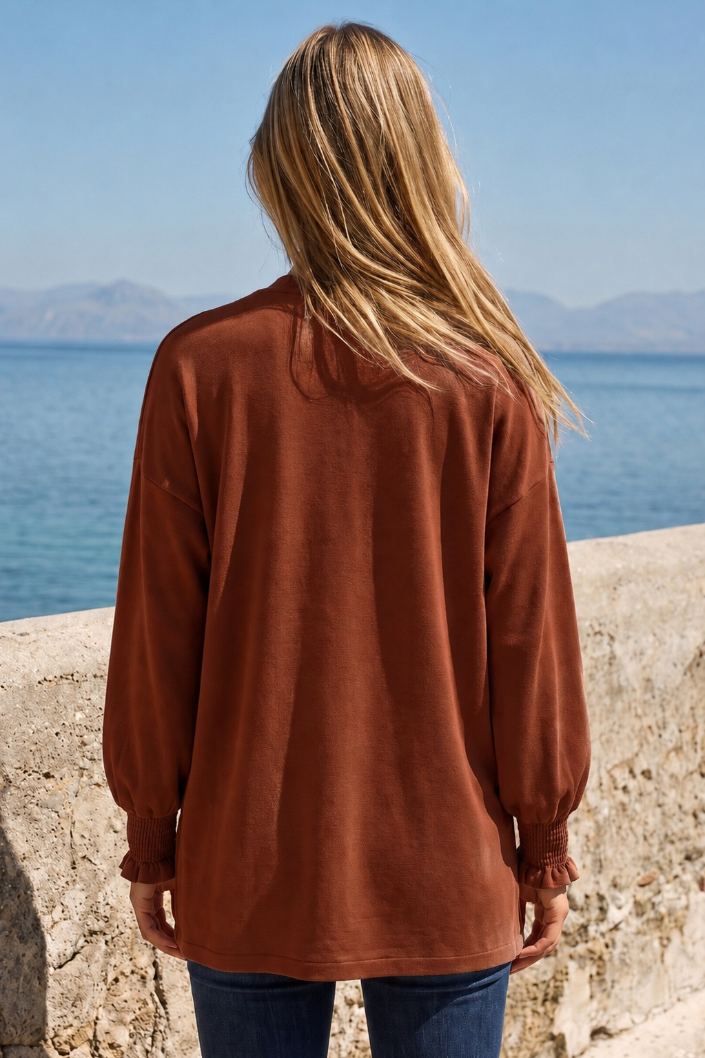 Open Front Smocked Sleeve Cardigan