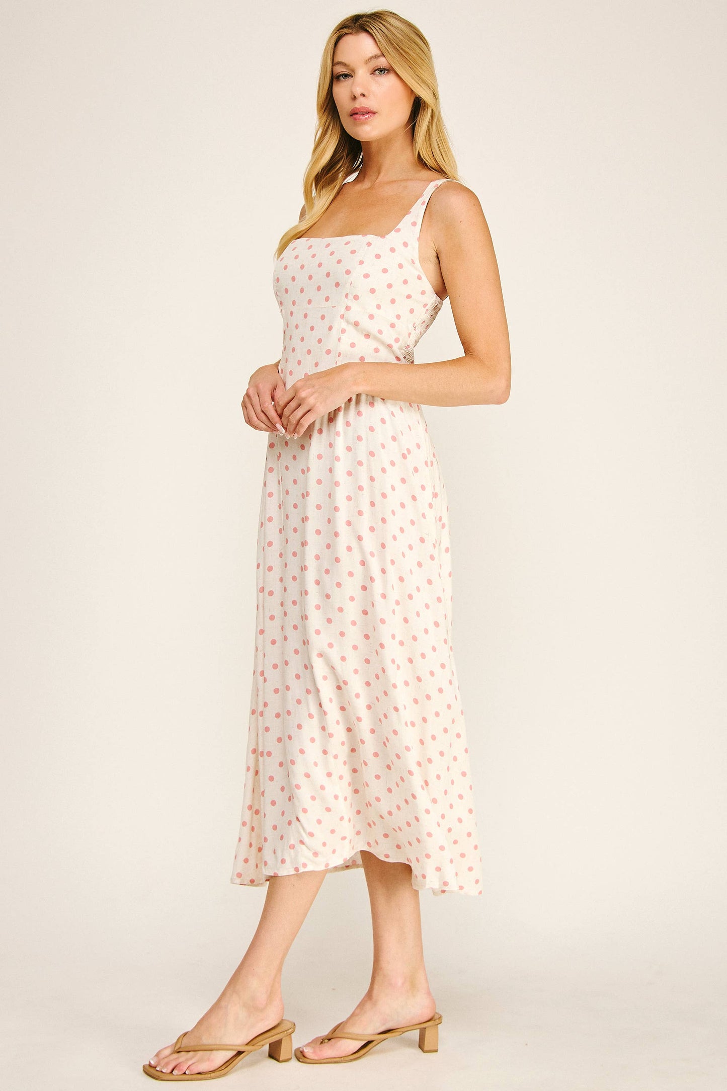 POLKA DOT LINEN CHALLIS MIDI DRESS