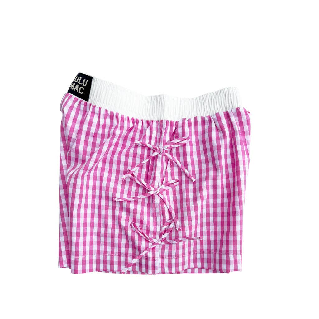 Girlie BUTTON BOW GINGHAM BOXER SHORT PINK