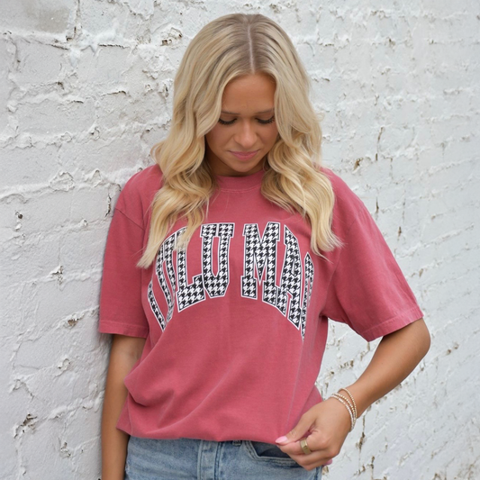 Lulu macHoundstooth Adult Crimson Comfort Colors Tee