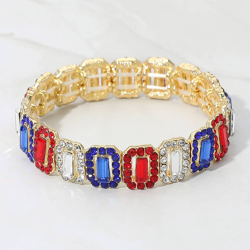 American USA Emerald Cut Crystal Rhinestone Pave Evening Bracelet
