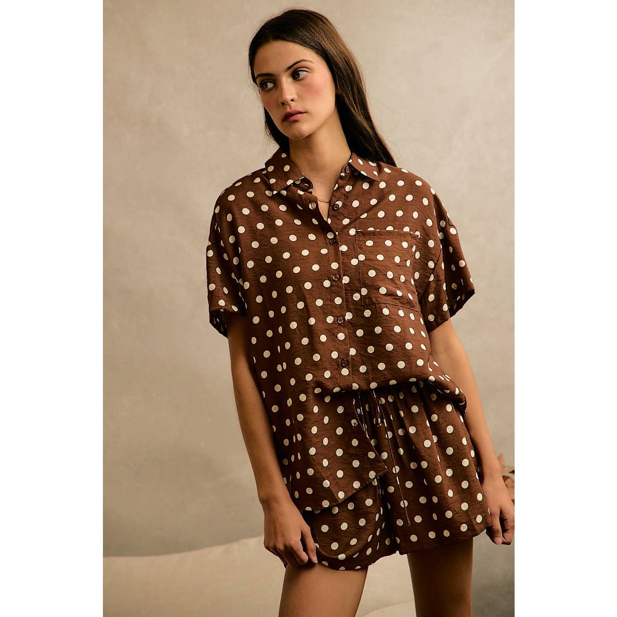 POLKA DOT LINEN SHORT SLEEVE SHIRT