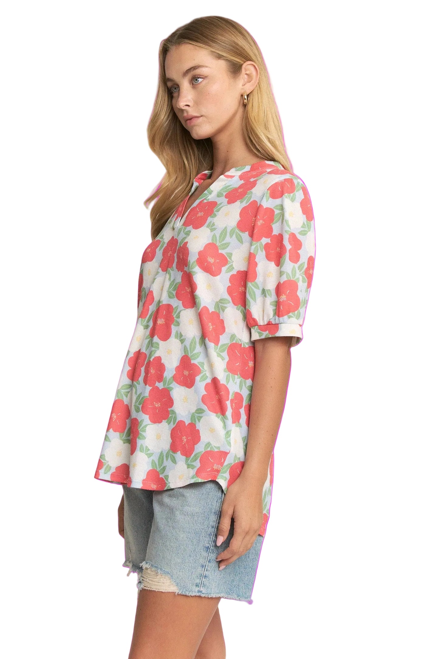 SPLIT NECK FLORAL PRINT TOP