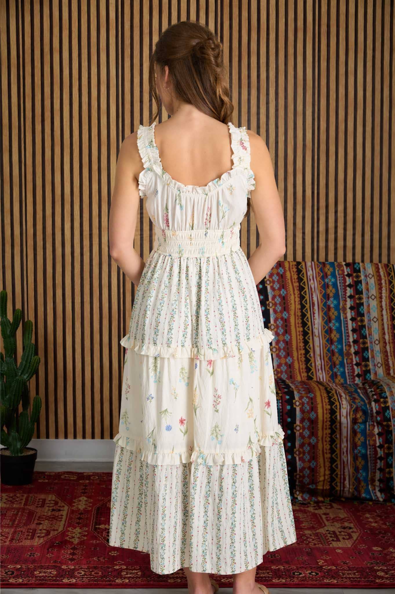 Embroidered step into a meadow dress