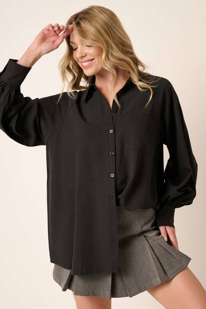 LONG SLEEVE BUTTON DOWN TUNIC SHIRT