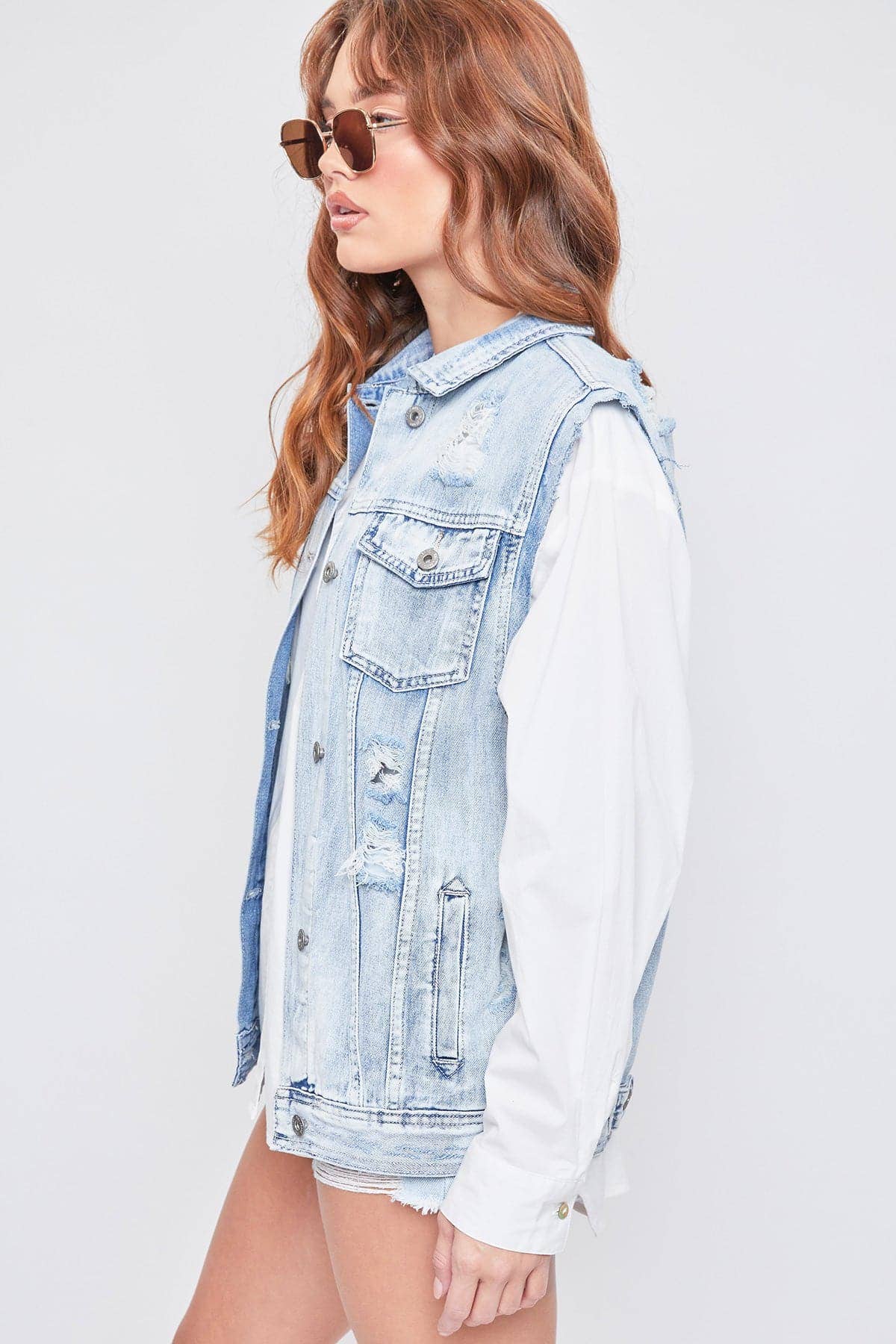 Oversized Boyfriend Fit Denim Vest-V42676