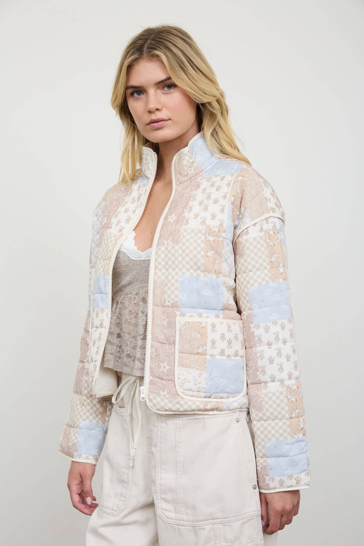 MULTI-PATTERN WESTERN QUILTED ZIP-UP JACKET
