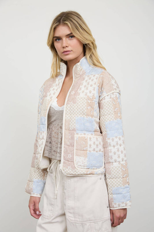 MULTI-PATTERN WESTERN QUILTED ZIP-UP JACKET