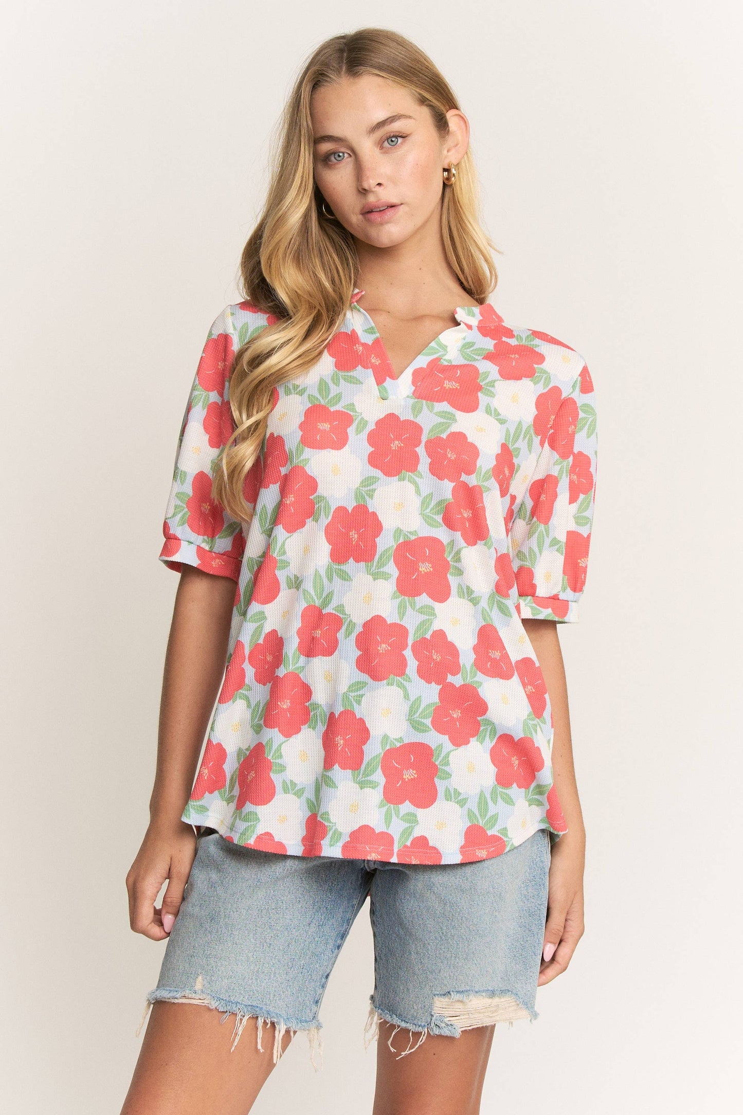SPLIT NECK FLORAL PRINT TOP