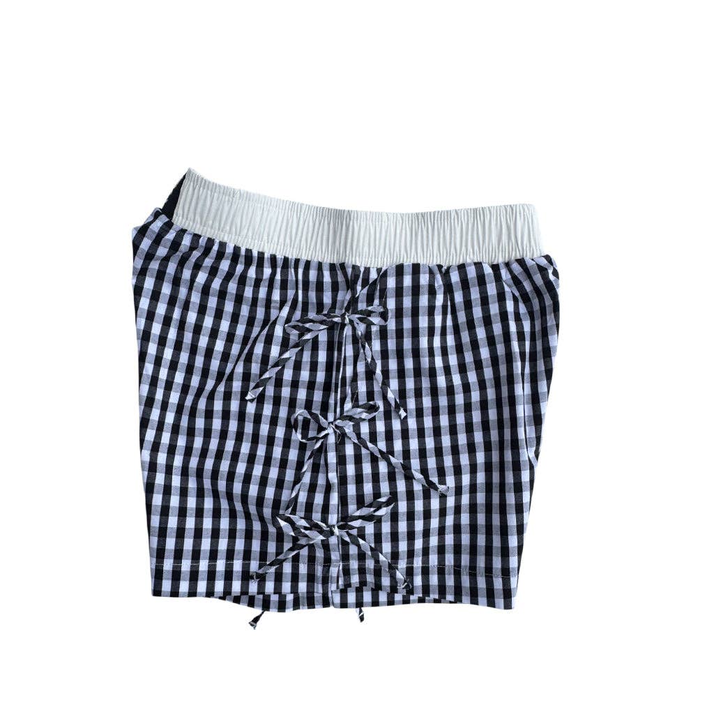 Lulu macBUTTON BOW GINGHAM BOXER SHORTS BLACK