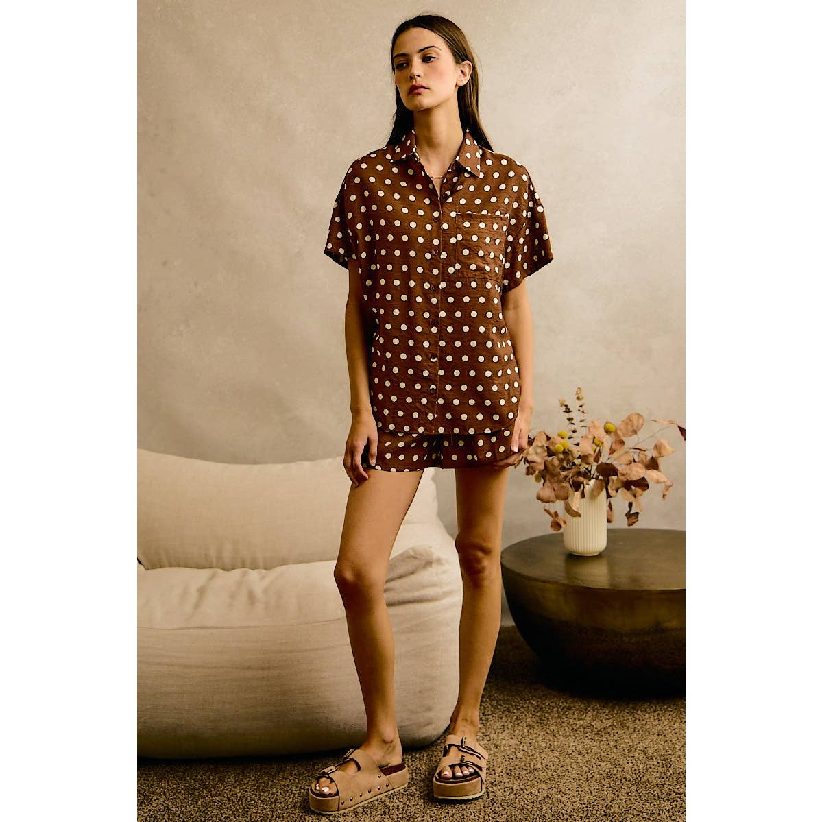 POLKA DOT LINEN SHORT SLEEVE SHIRT