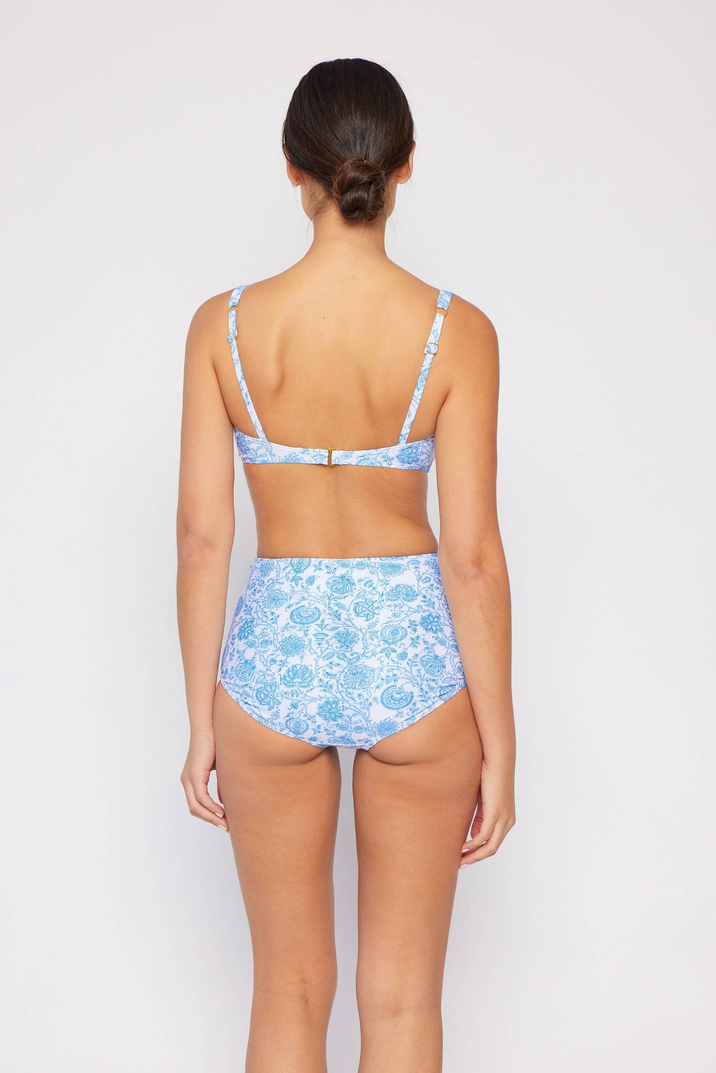 Vintage style high waisted 2 piece swim - Thistle Blue