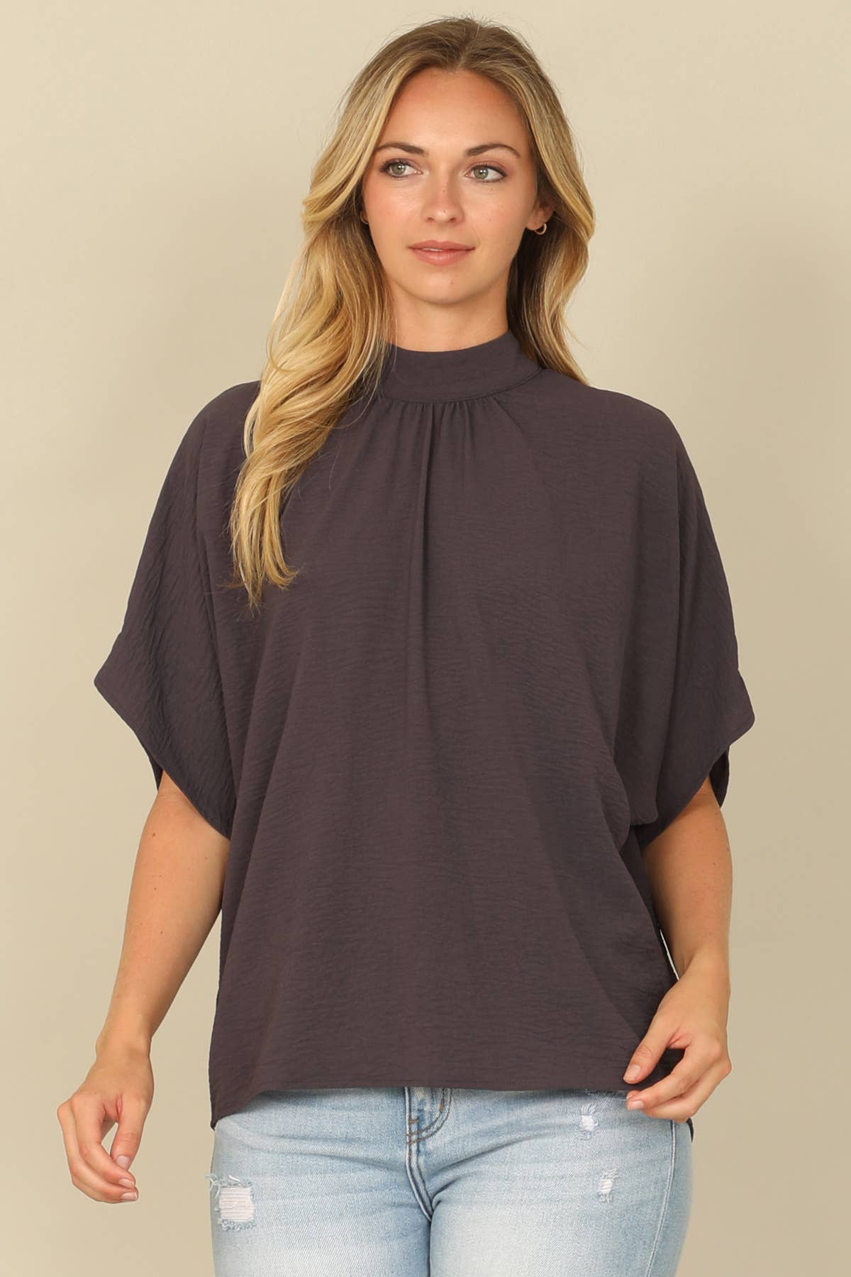 Air flow mock neck top