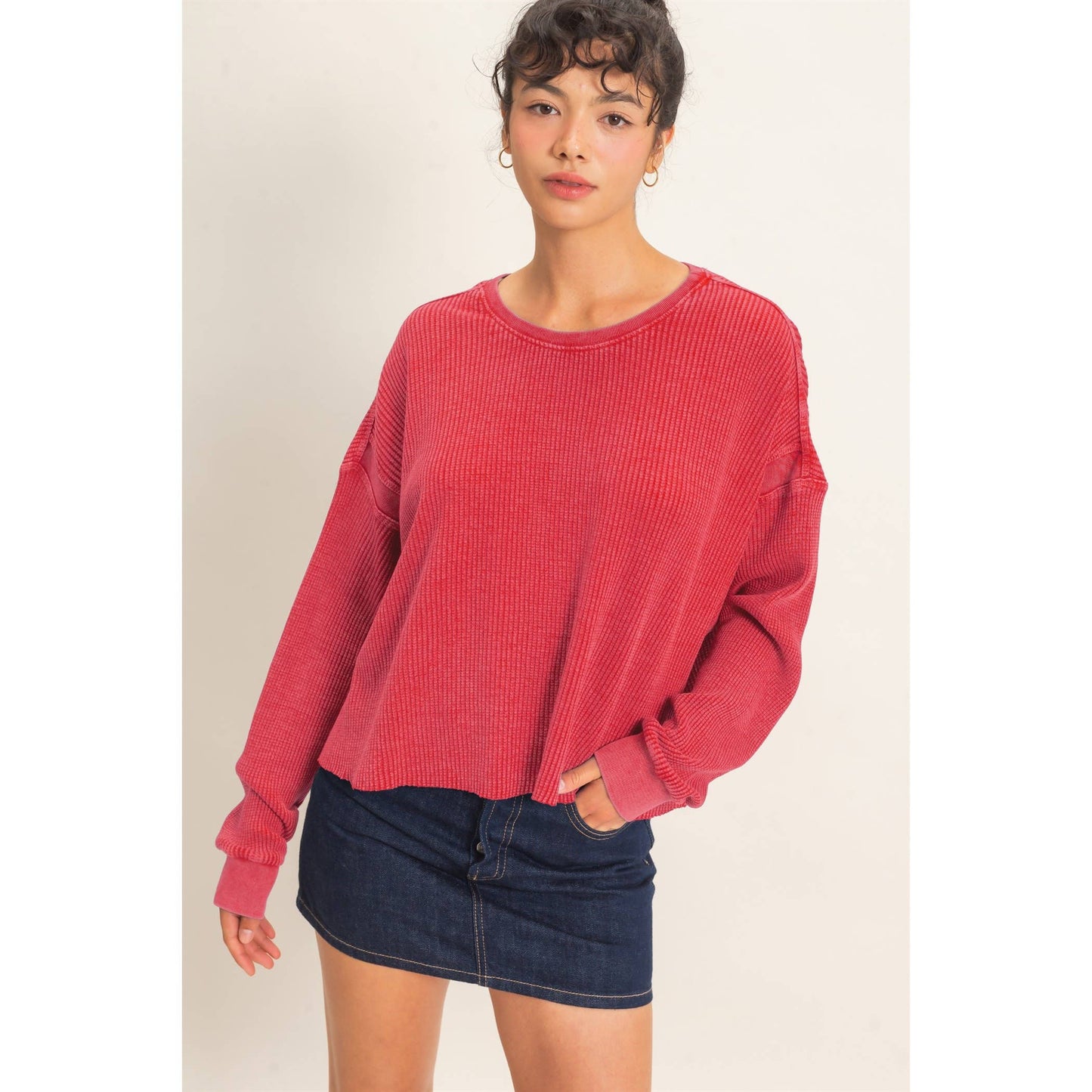 Mineral Wash Waffle Open Back Top
