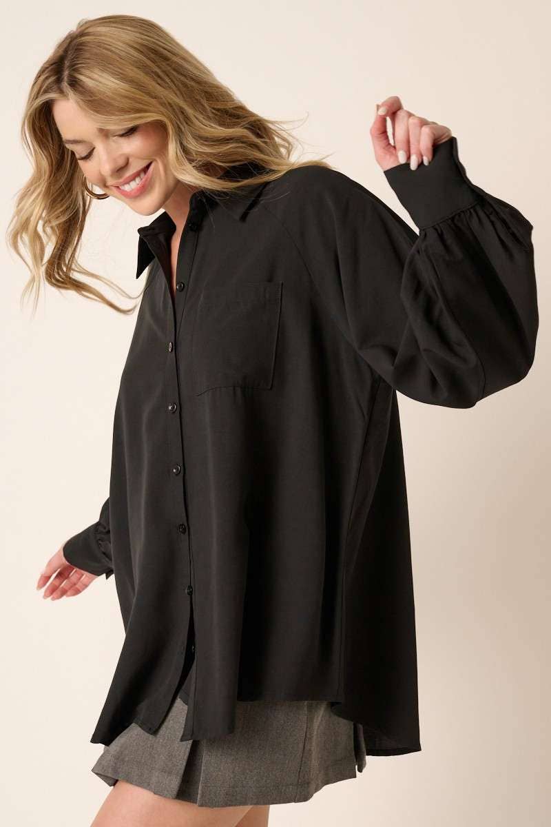 LONG SLEEVE BUTTON DOWN TUNIC SHIRT