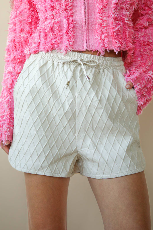 Ecru pleather diamond patternshorts