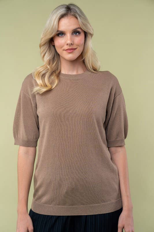 Short Sleeve Solid Knit Top
