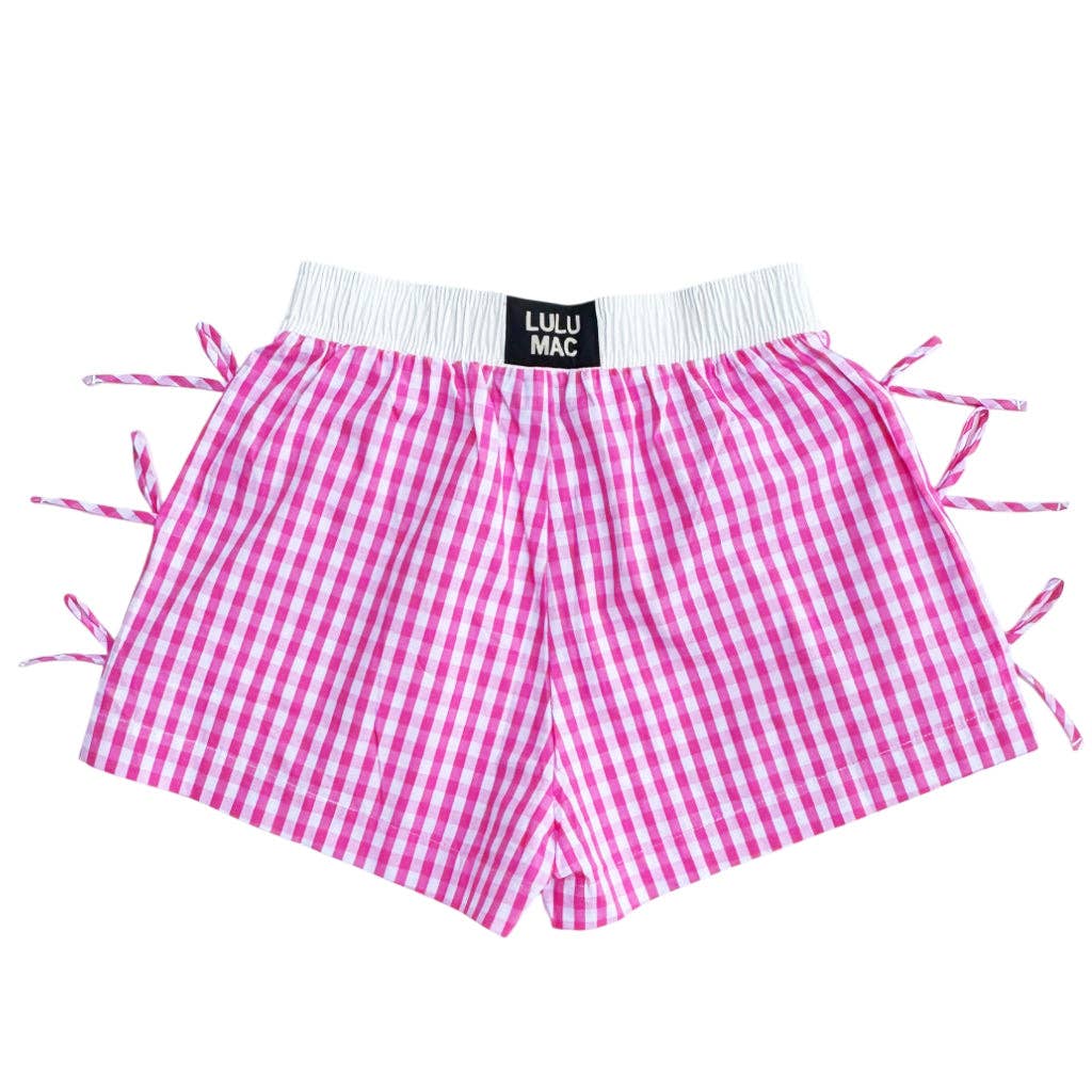 Girlie BUTTON BOW GINGHAM BOXER SHORT PINK