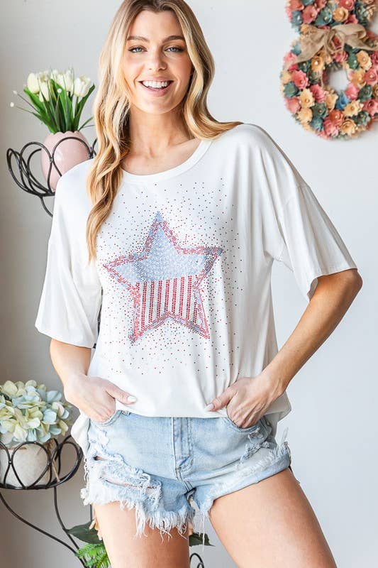 STAR RHINESTONE TOP: IVORY
