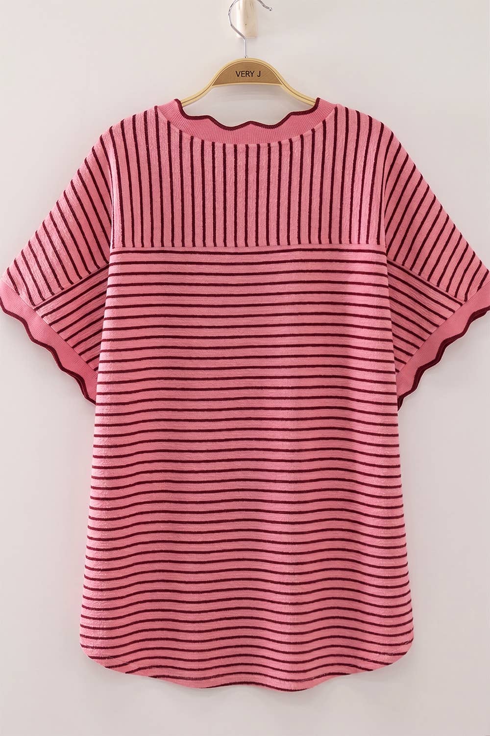 Scallop Trim Stripe Knit Top