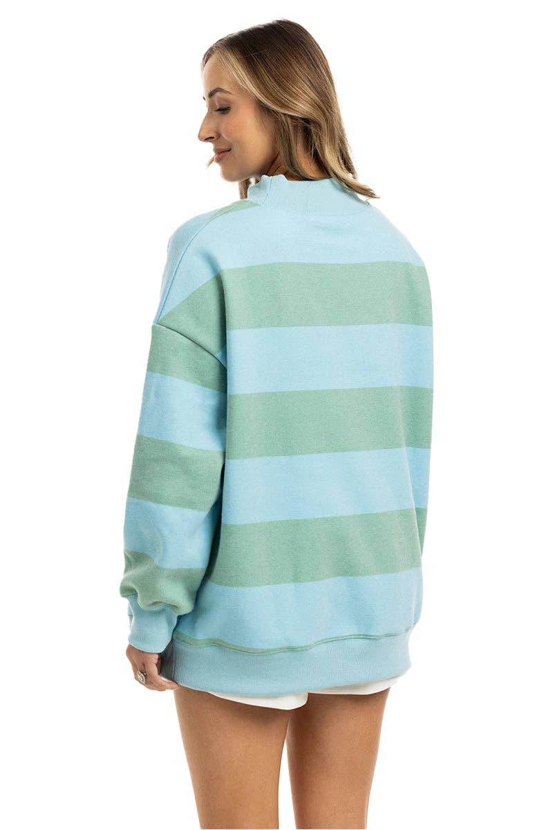 Katydid - Aqua and Green Striped Mockneck Sweatshirt Women