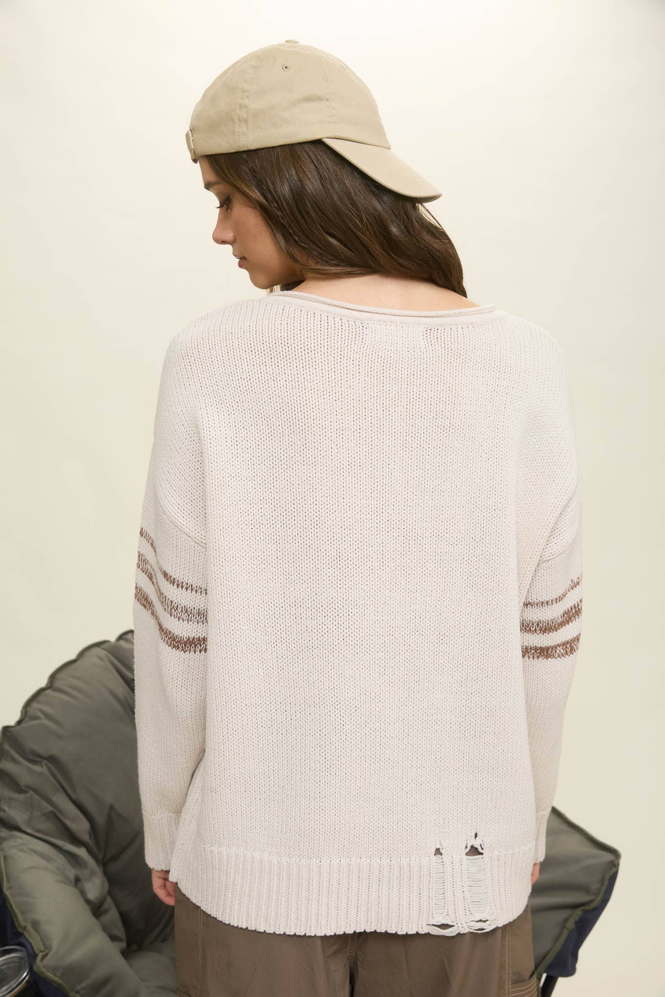 Varsity distressed sweater