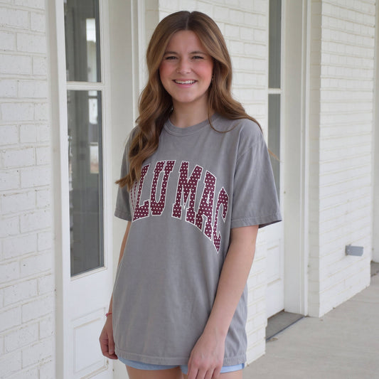 Lulu Mac Team Maroon/White Polka Dot Adult Granite Comfort Colors Tee