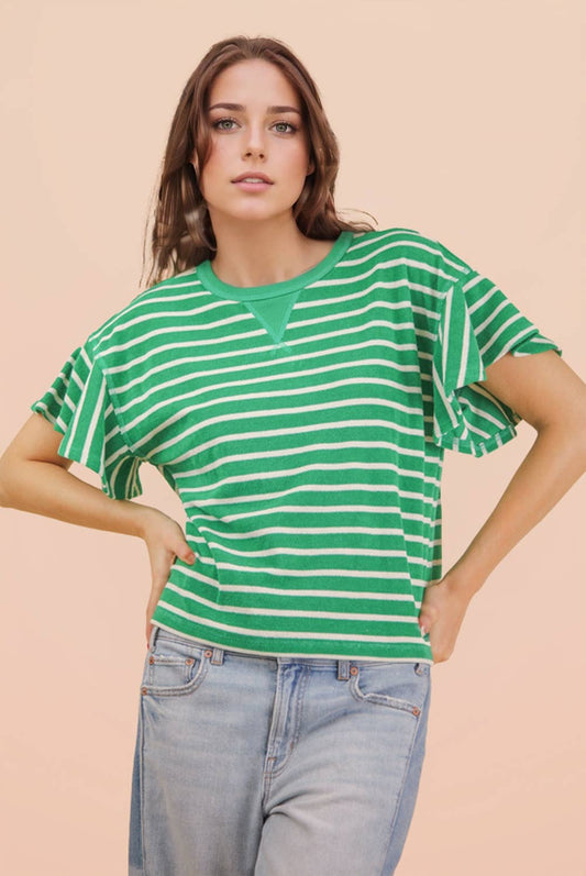 Terry knit stripes top