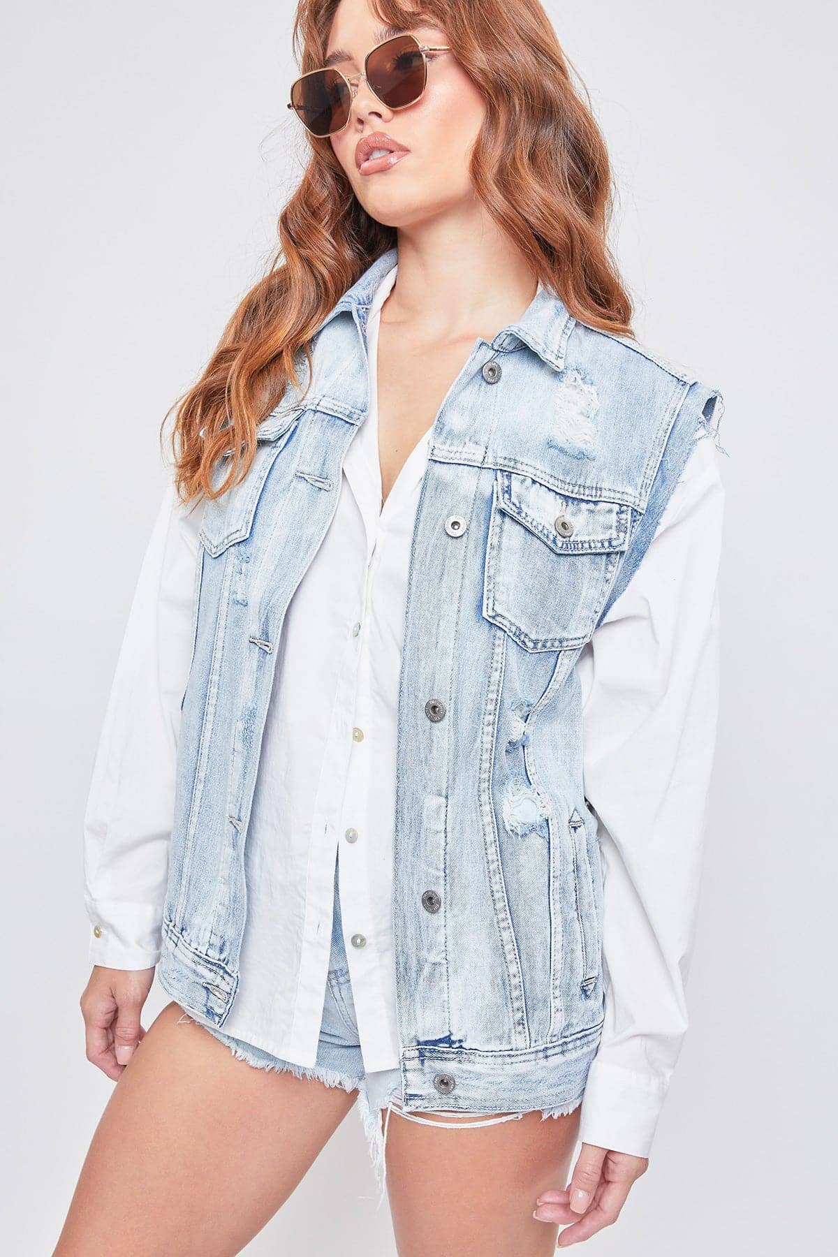 Oversized Boyfriend Fit Denim Vest-V42676