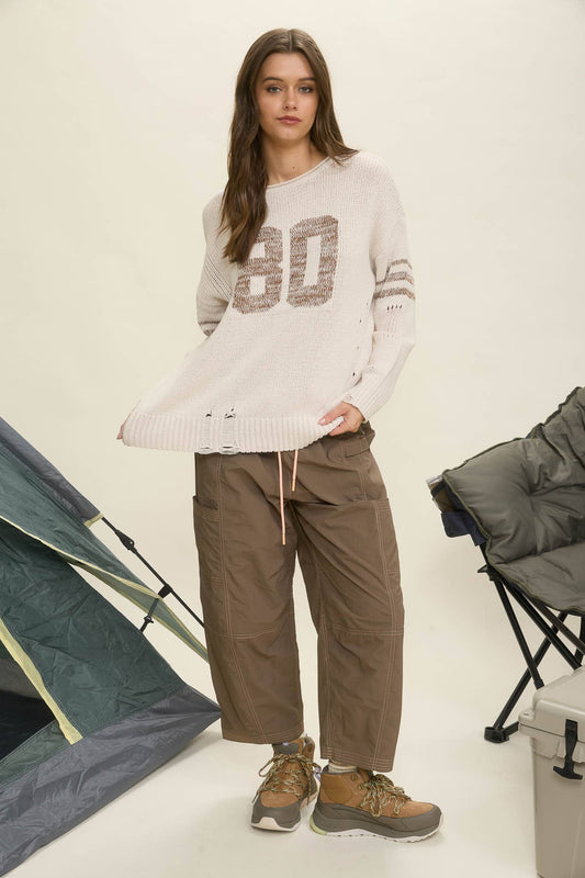 Varsity distressed sweater