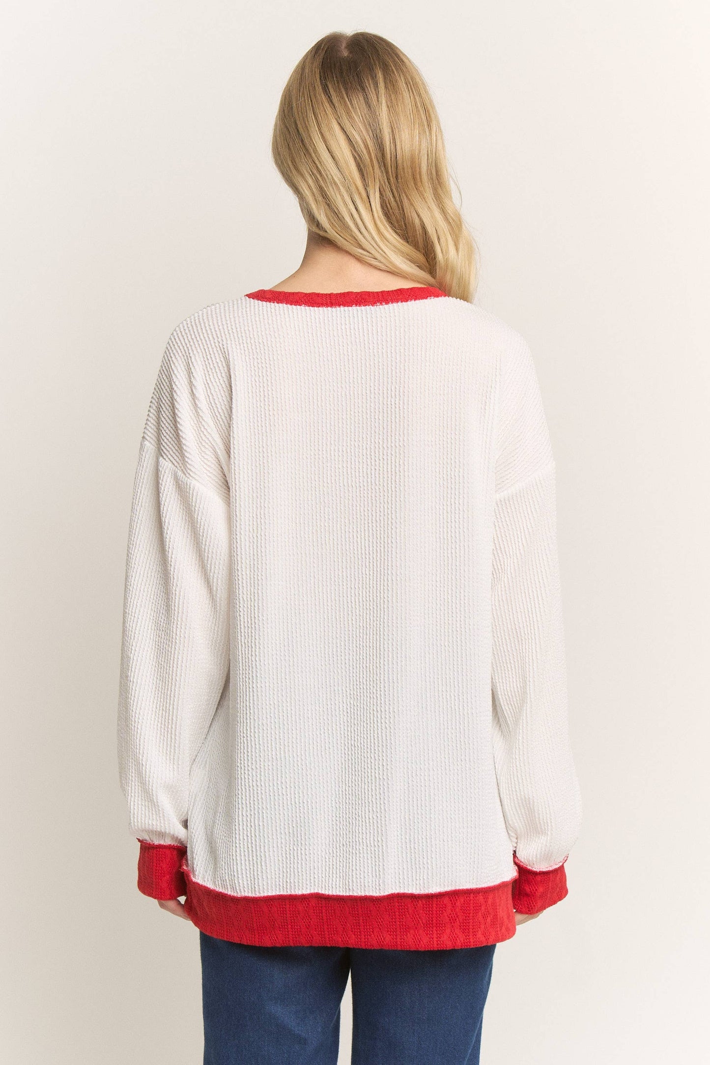 White ribbed sequin bow top