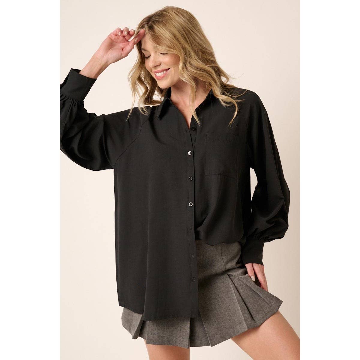 LONG SLEEVE BUTTON DOWN TUNIC SHIRT