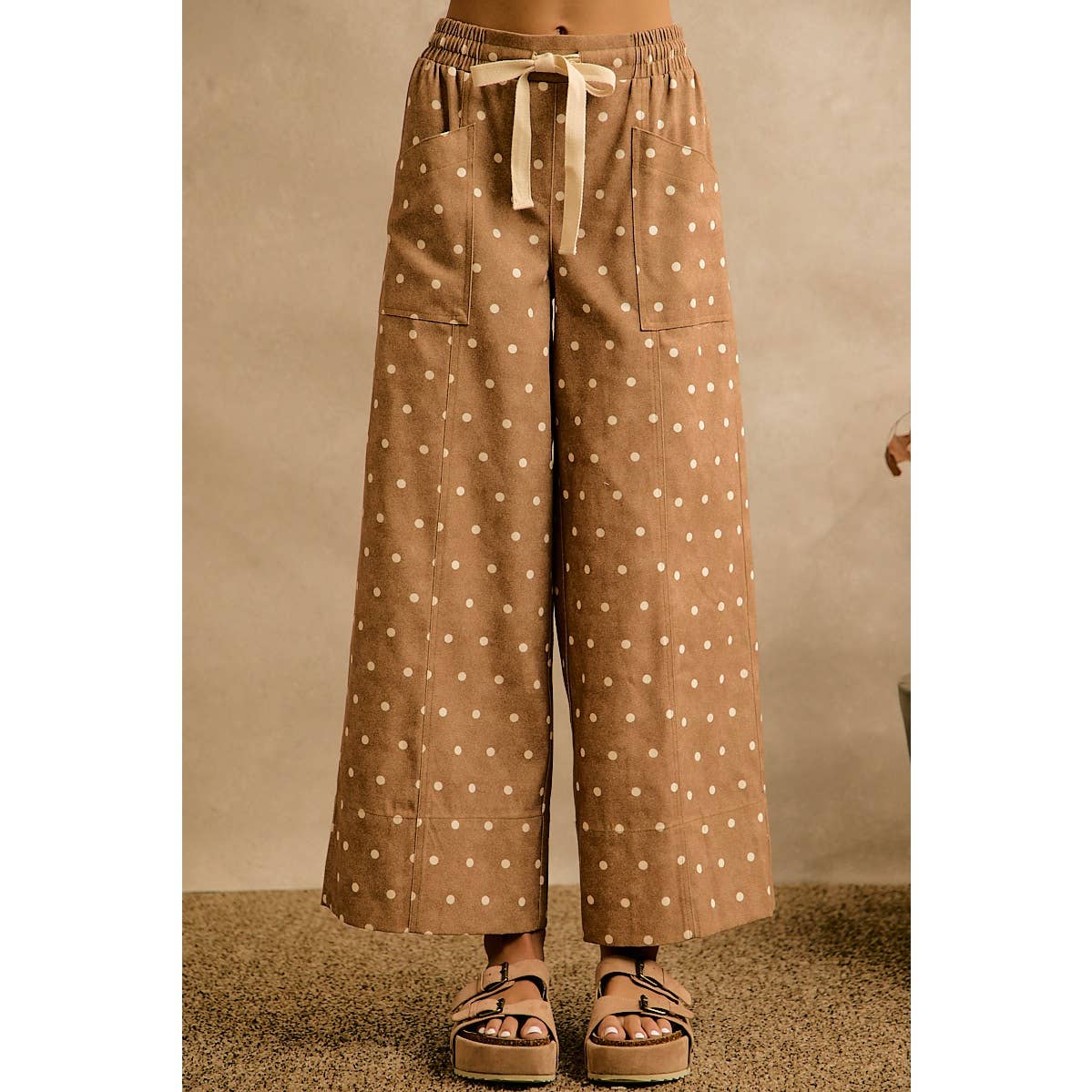 POLKA DOT ELASTICIZED WAIST WIDE PANTS