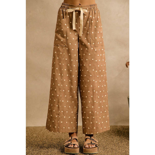 POLKA DOT ELASTICIZED WAIST WIDE PANTS