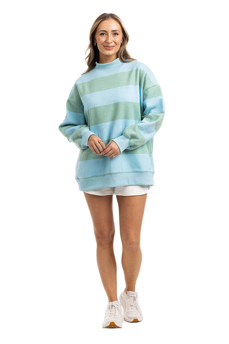 Katydid - Aqua and Green Striped Mockneck Sweatshirt Women