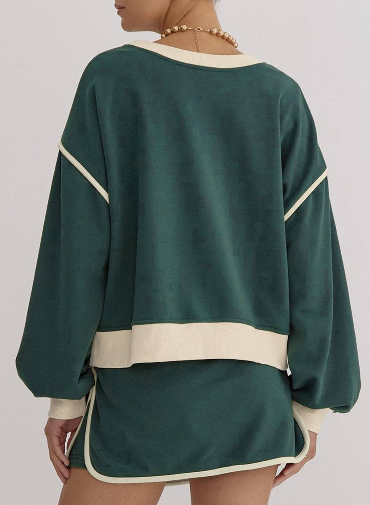 black Contrast Loose Pullover and Lace-up  waist set available in 3 colors