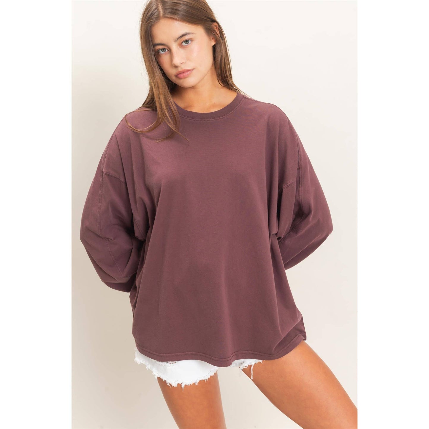 Pigment Dye Oversized Long Sleeve Top