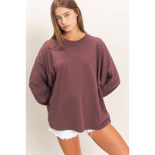 Pigment Dye Oversized Long Sleeve Top