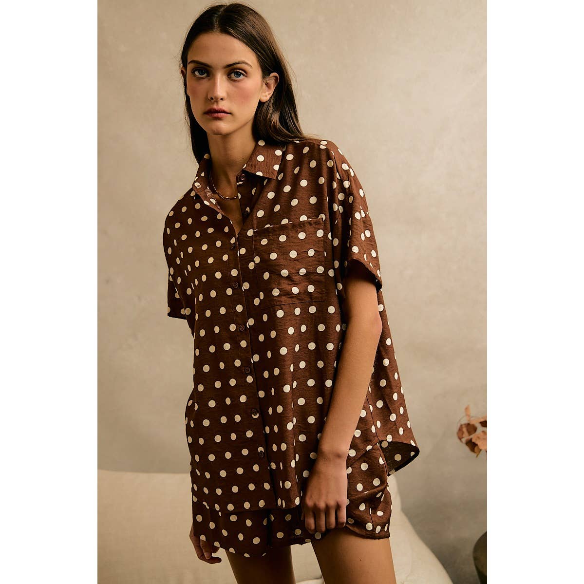 POLKA DOT LINEN SHORT SLEEVE SHIRT